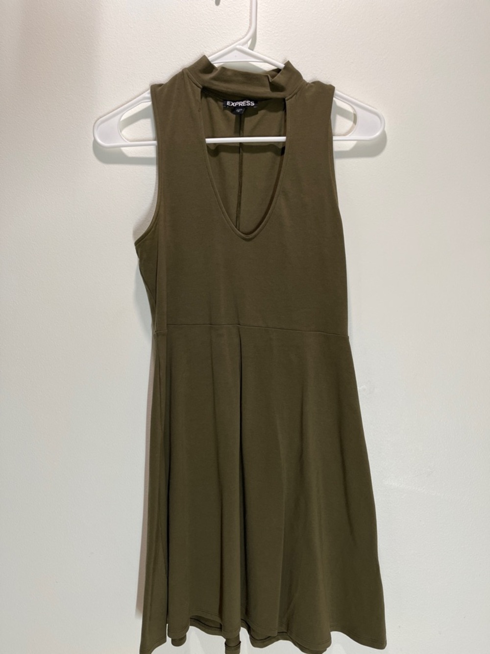 Express Olive Green V-Neck Sleeveless Dress